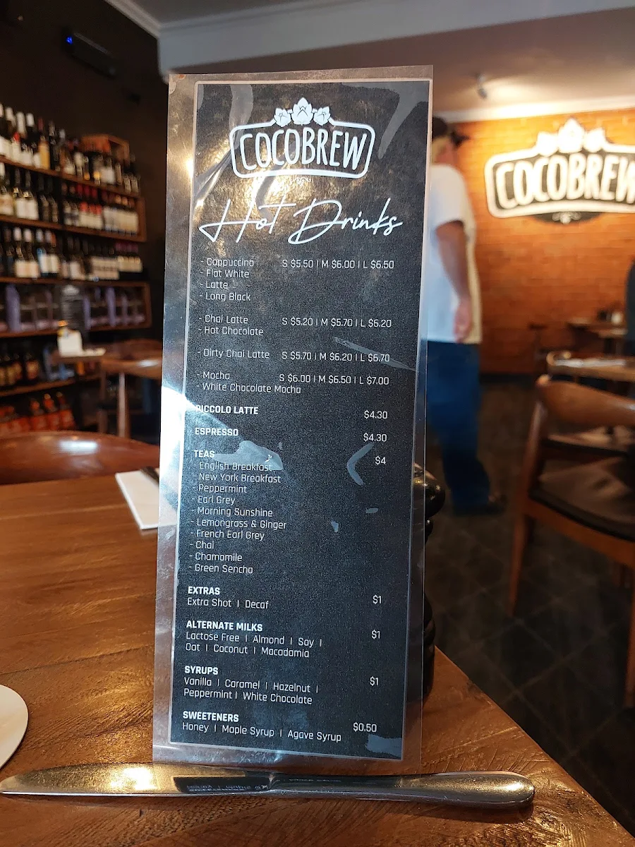 Menu, CocoBrew Rockhampton William St Restaurant