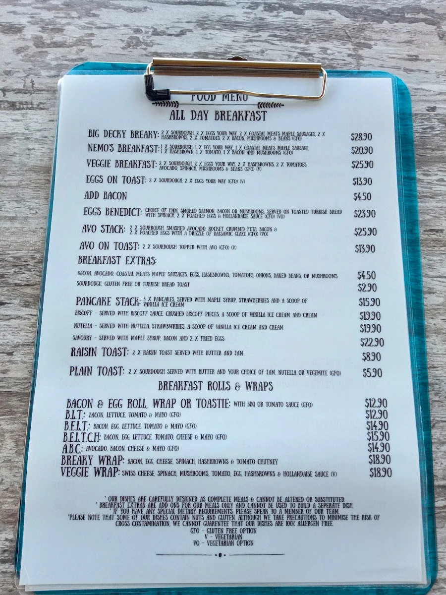 Menu, Neptune’s Cafe