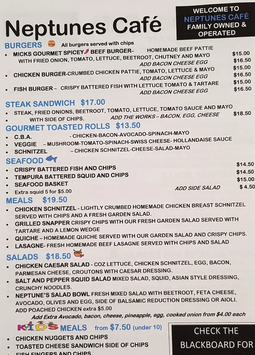 Menu, Neptune’s Cafe