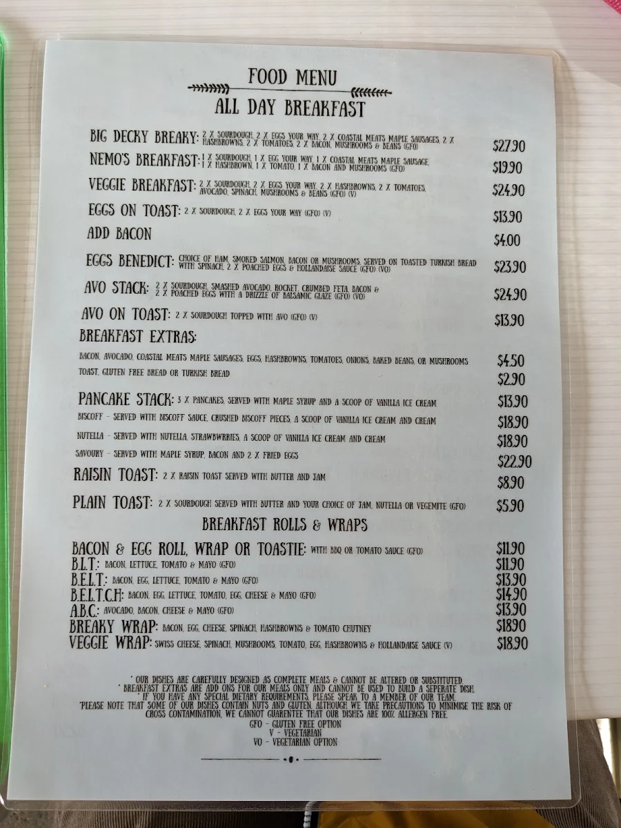 Menu, Neptune’s Cafe