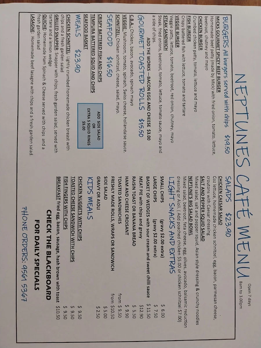 Menu, Neptune’s Cafe