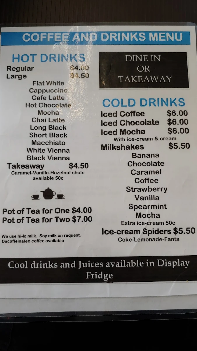Menu, Neptune’s Cafe