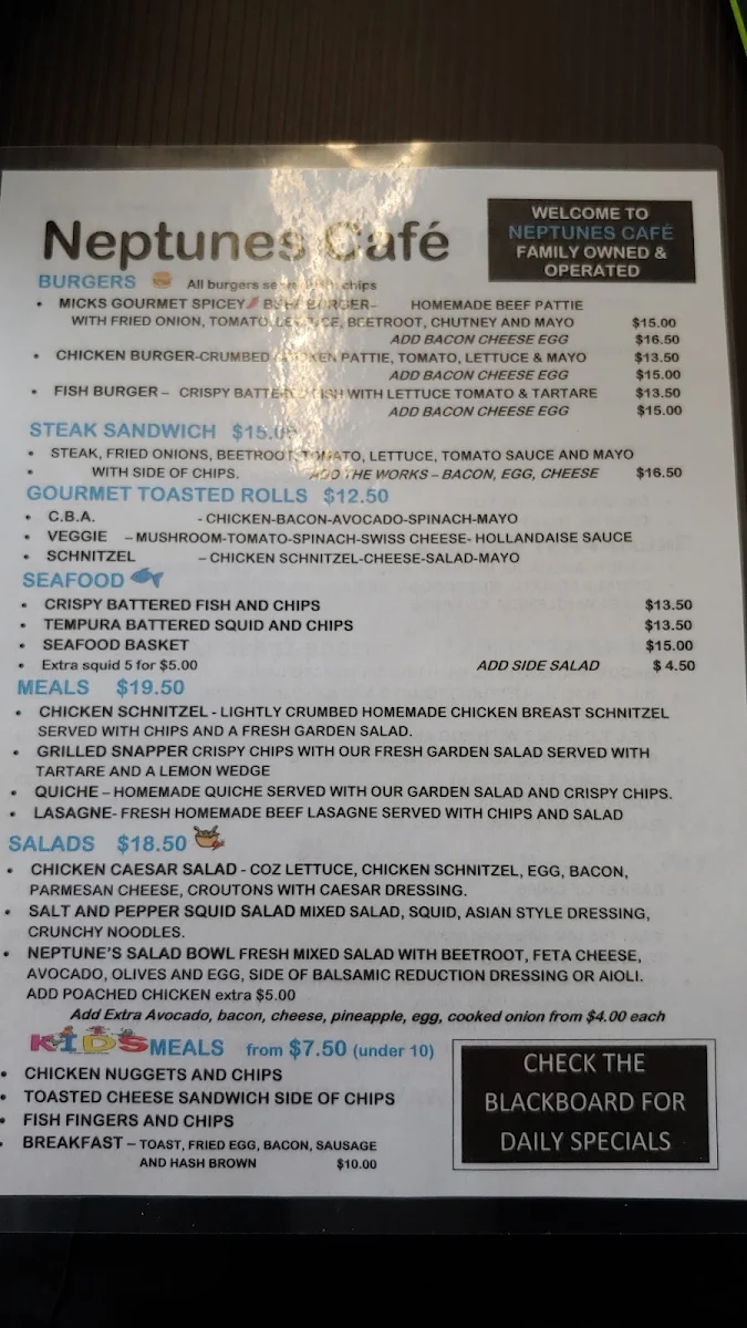 Menu, Neptune’s Cafe