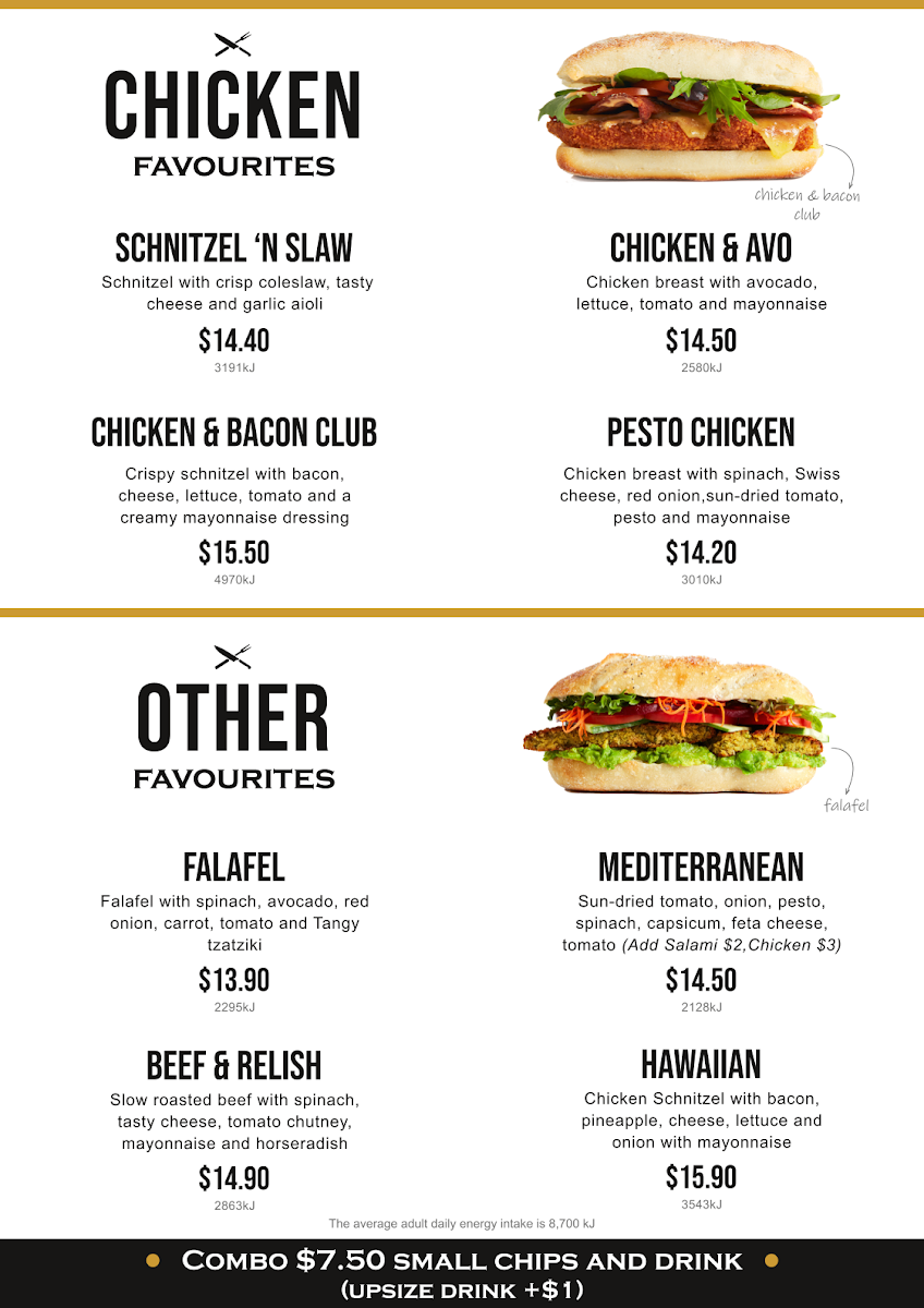 Menu, Sandwich Chefs - Stud Park