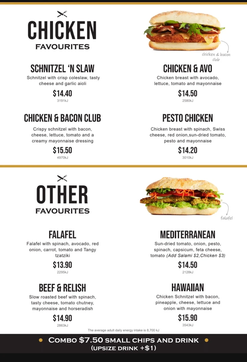 Menu, Sandwich Chefs - Stud Park
