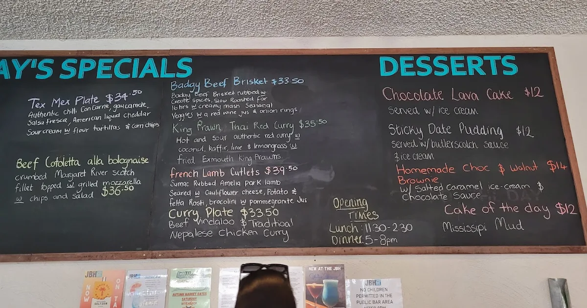 Menu, Jurien Bay Hotel- (Sportsbar, Restaurant, TAB & Motel)