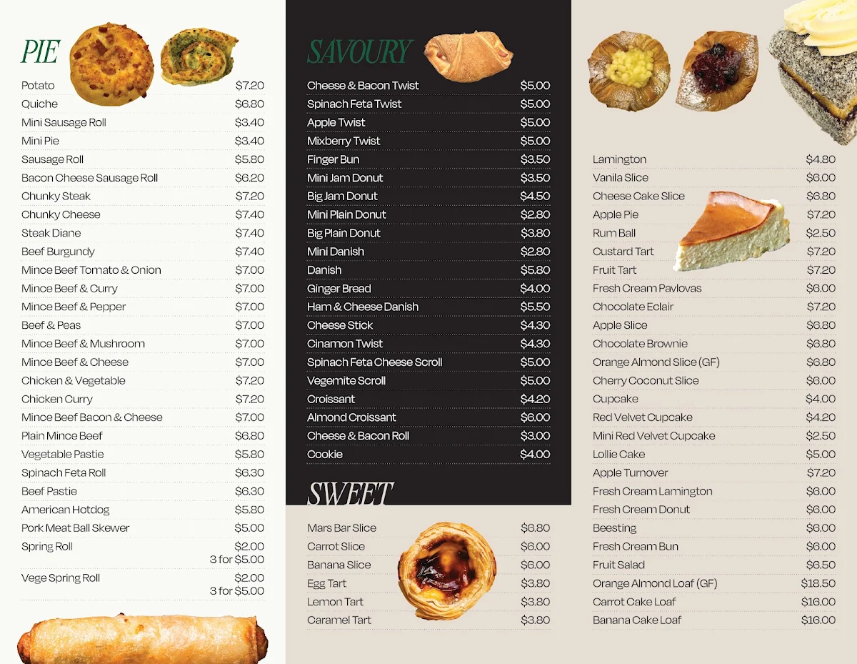 Menu, Harvest Bakehouse Cafe