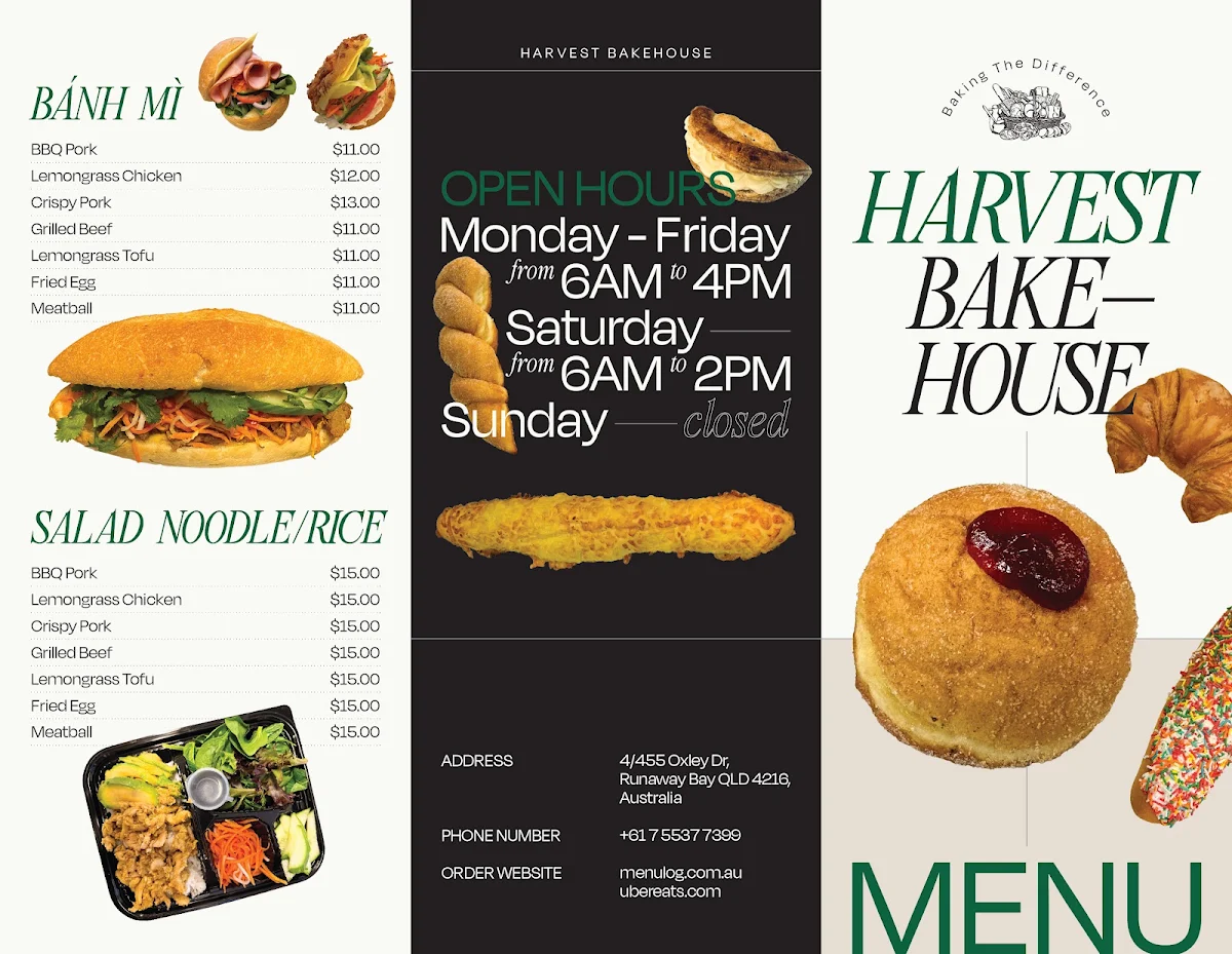 Menu, Harvest Bakehouse Cafe