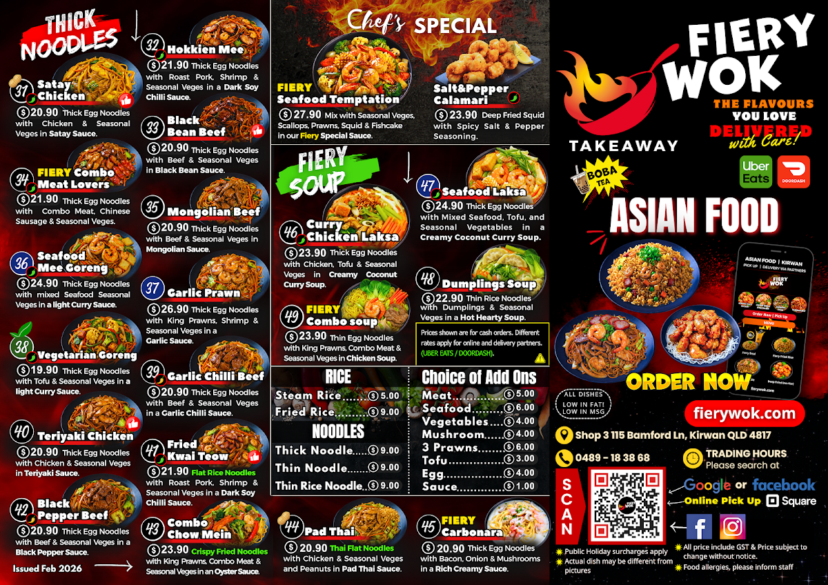 Menu, Fiery Wok