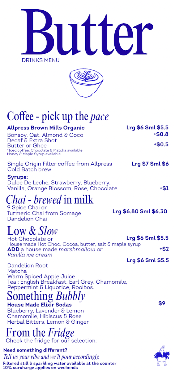 Menu, Shop Butter Cafe