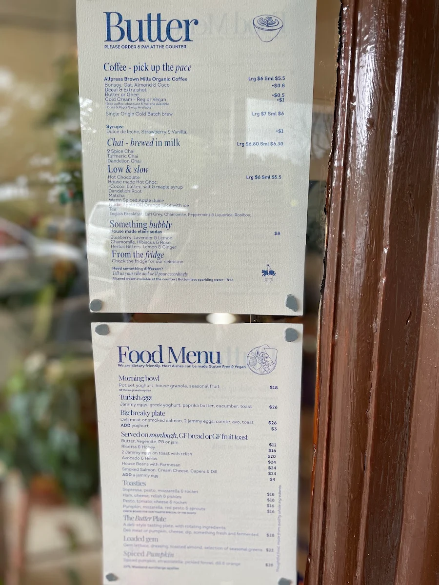 Menu, Shop Butter Cafe