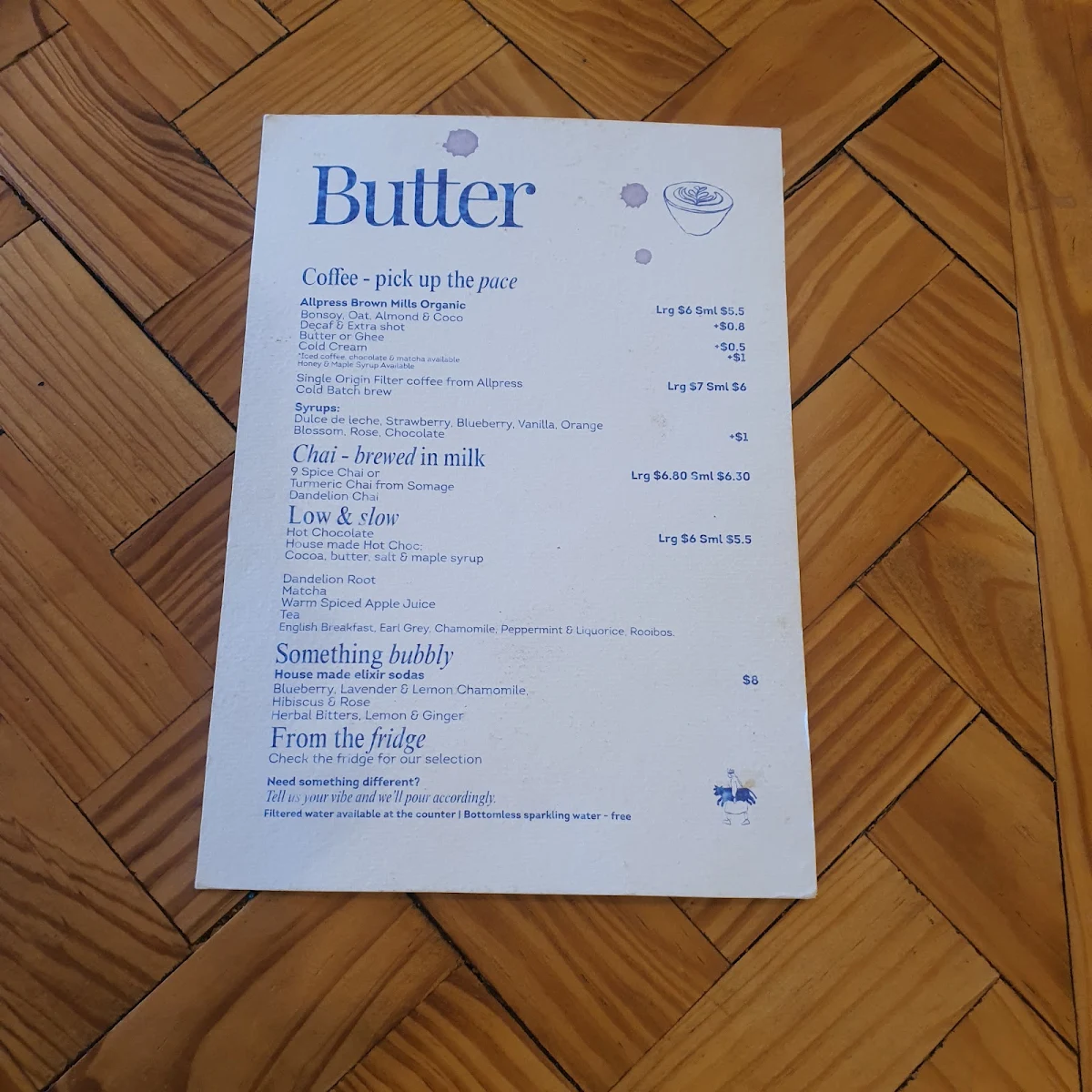 Menu, Shop Butter Cafe
