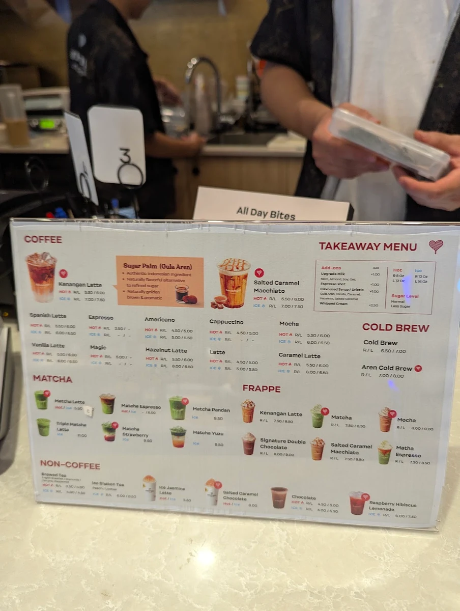 Menu, Kenangan Coffee Druitt Sydney