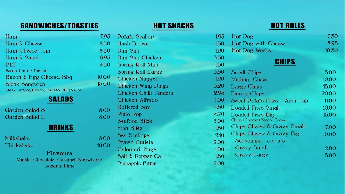 Menu, Bargara Beach Takeaway
