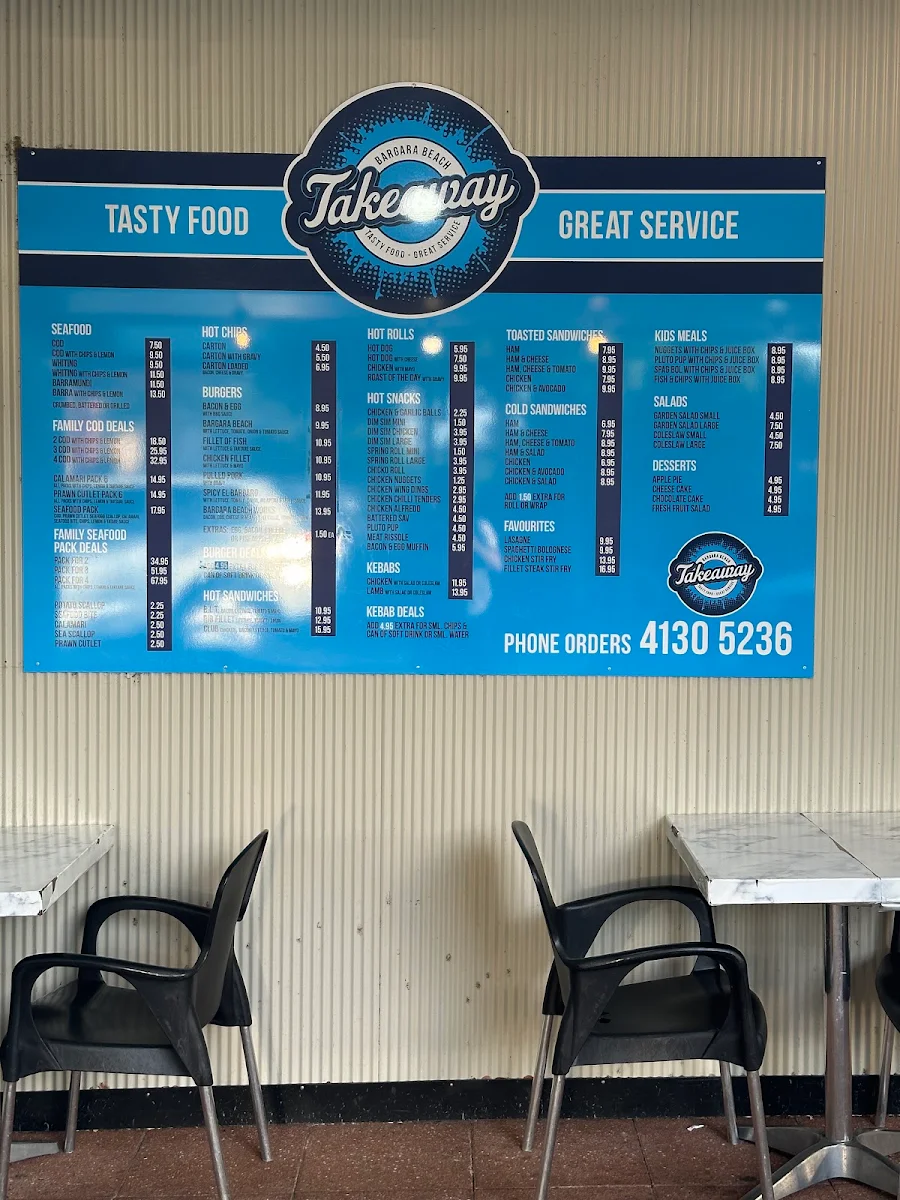 Menu, Bargara Beach Takeaway