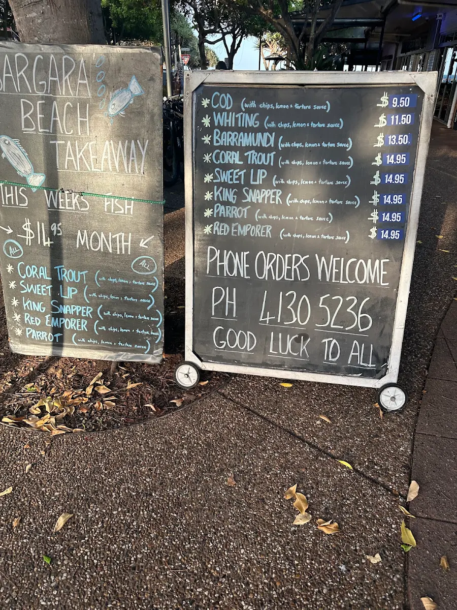 Menu, Bargara Beach Takeaway