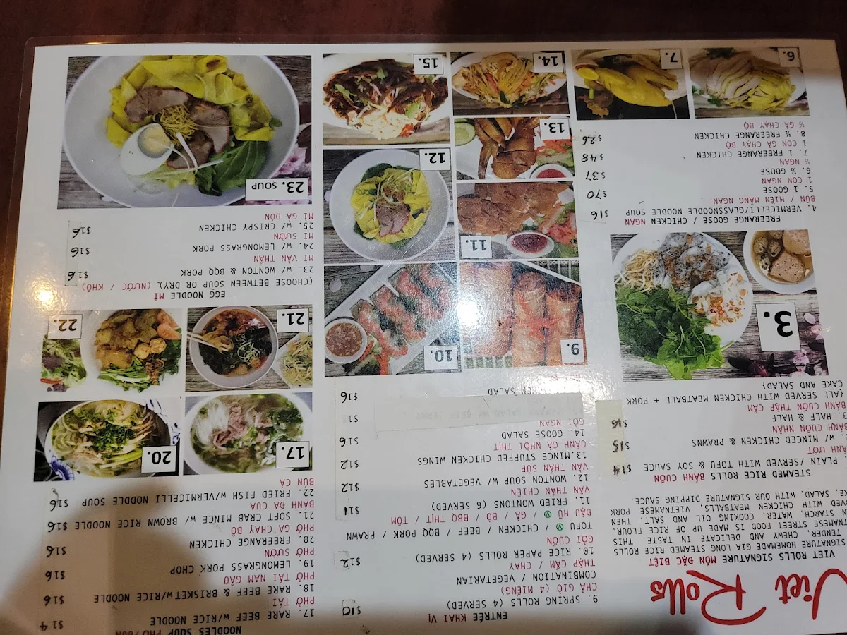Menu, Viet Rolls Marrickville