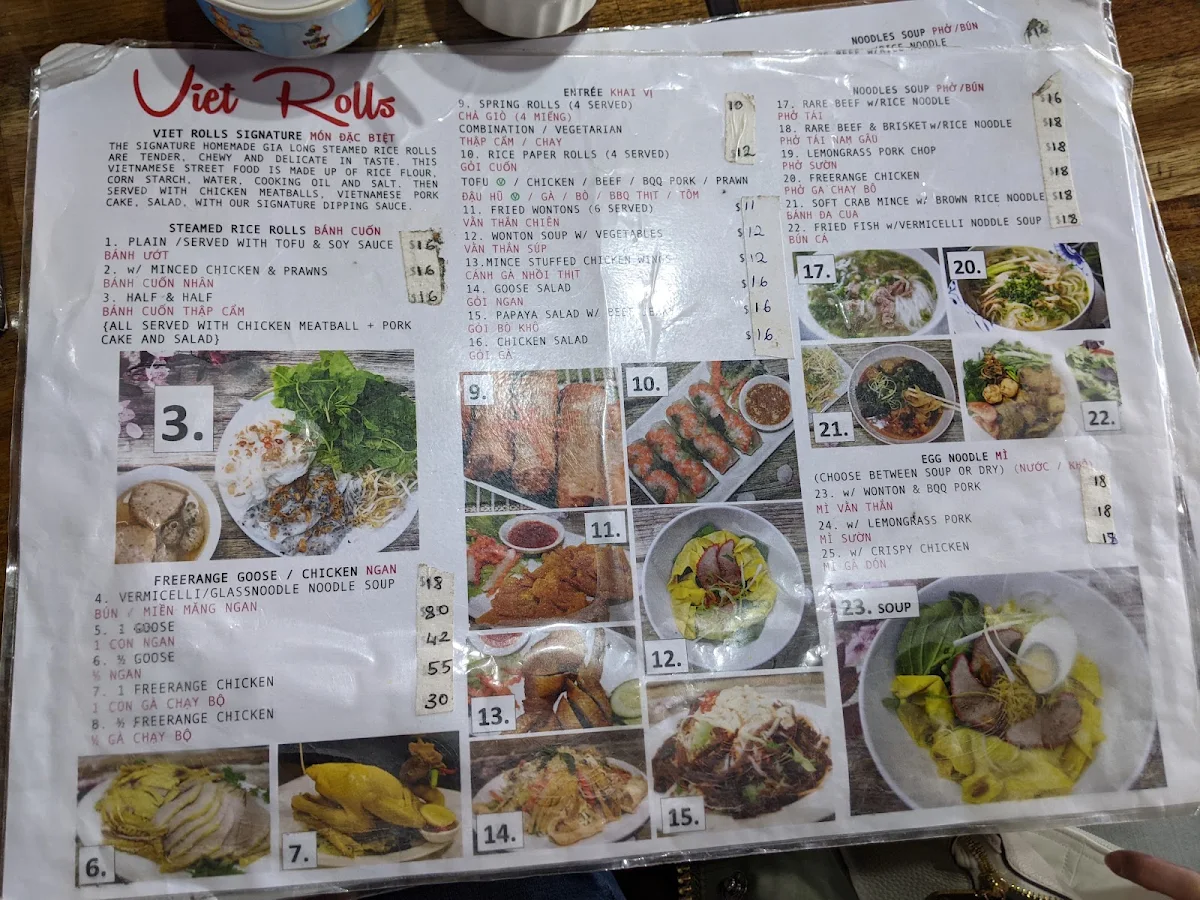 Menu, Viet Rolls Marrickville