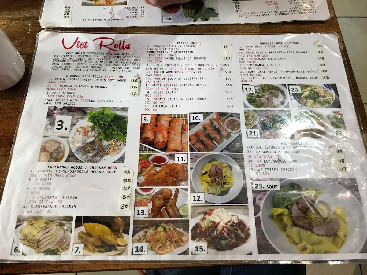 Menu, Viet Rolls Marrickville