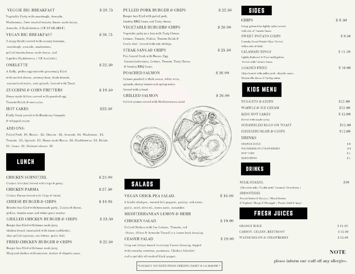 Menu, Cafe Belle