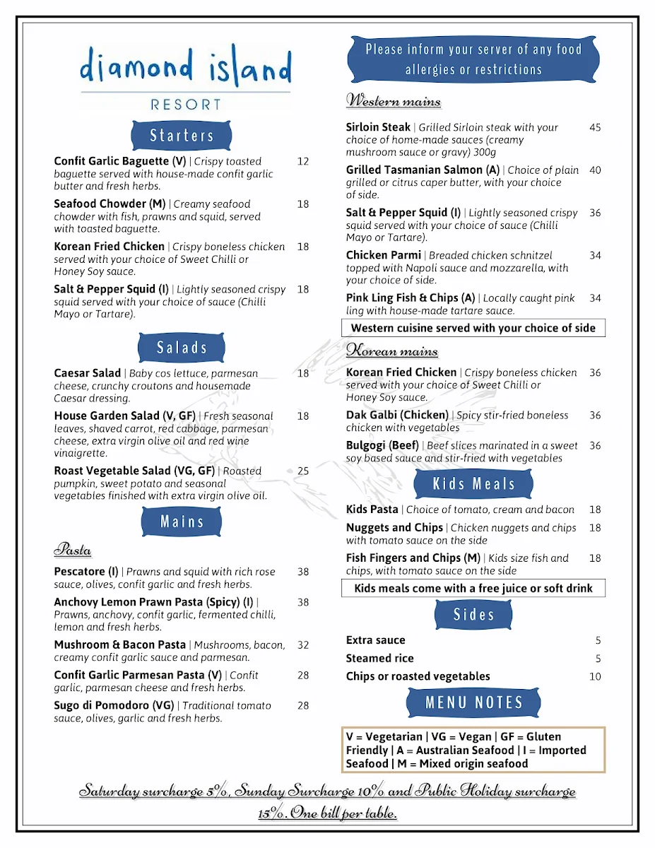 Menu, Harmony Restaurant