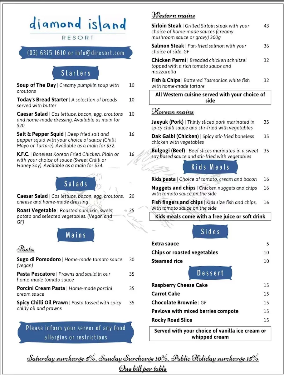 Menu, Harmony Restaurant