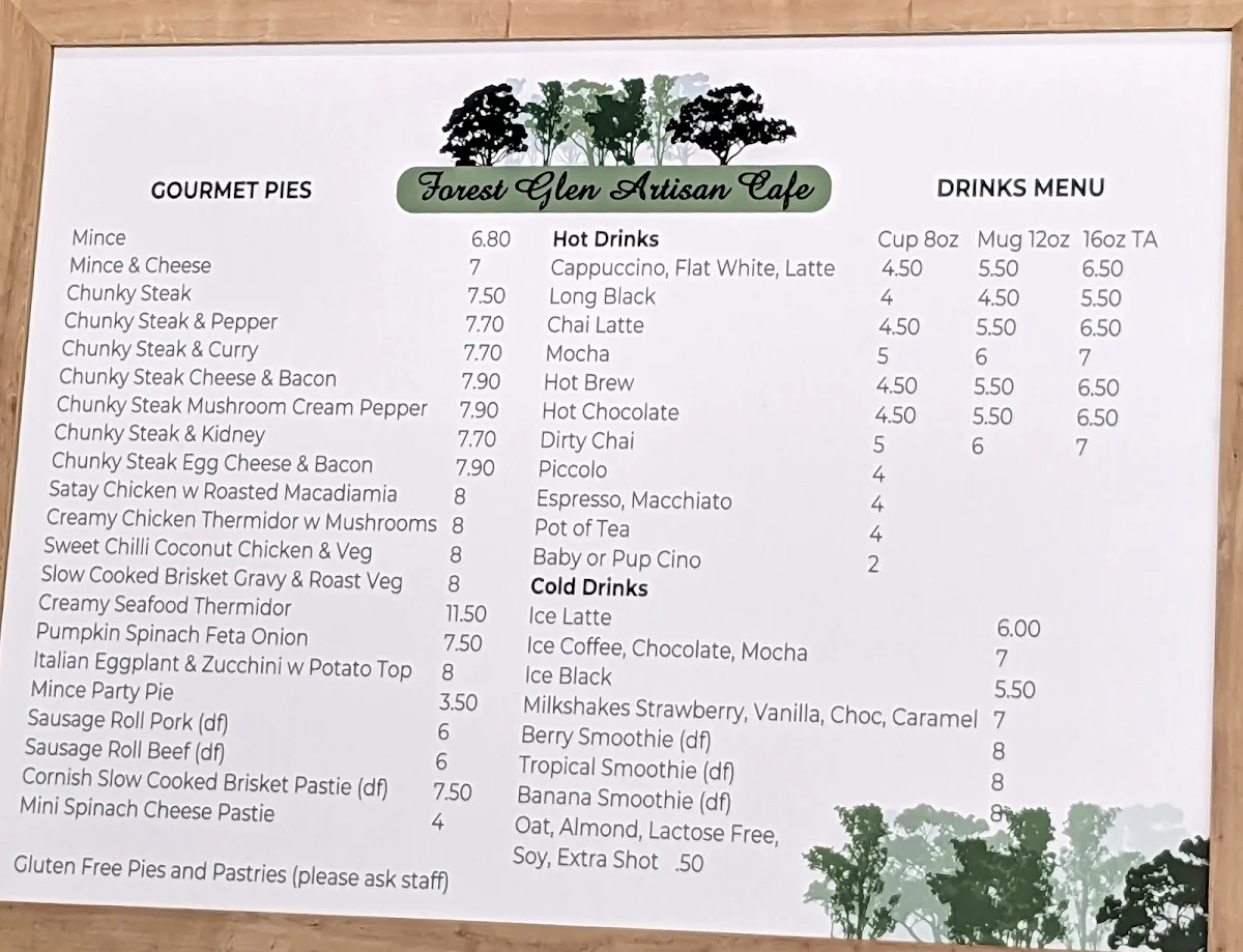 Menu, Forest Glen Artisan Cafe