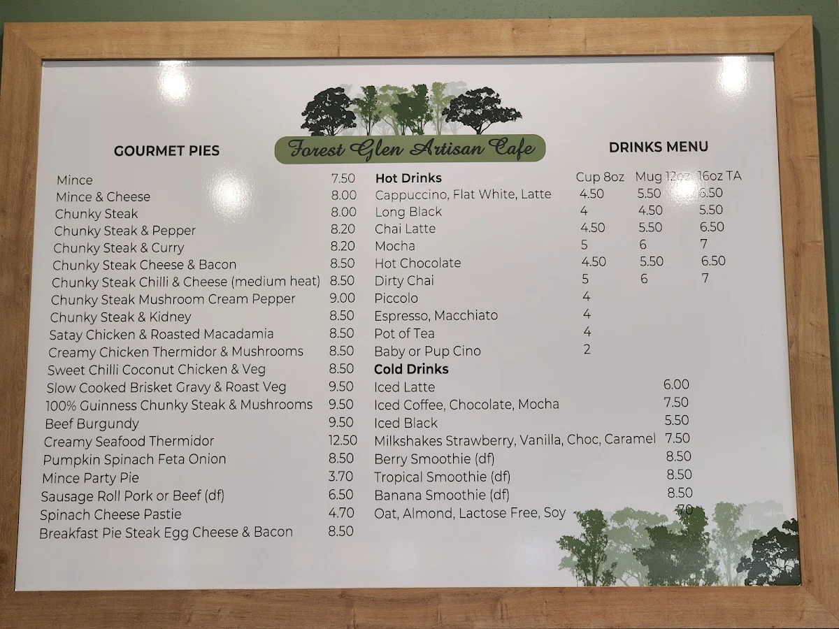 Menu, Forest Glen Artisan Cafe