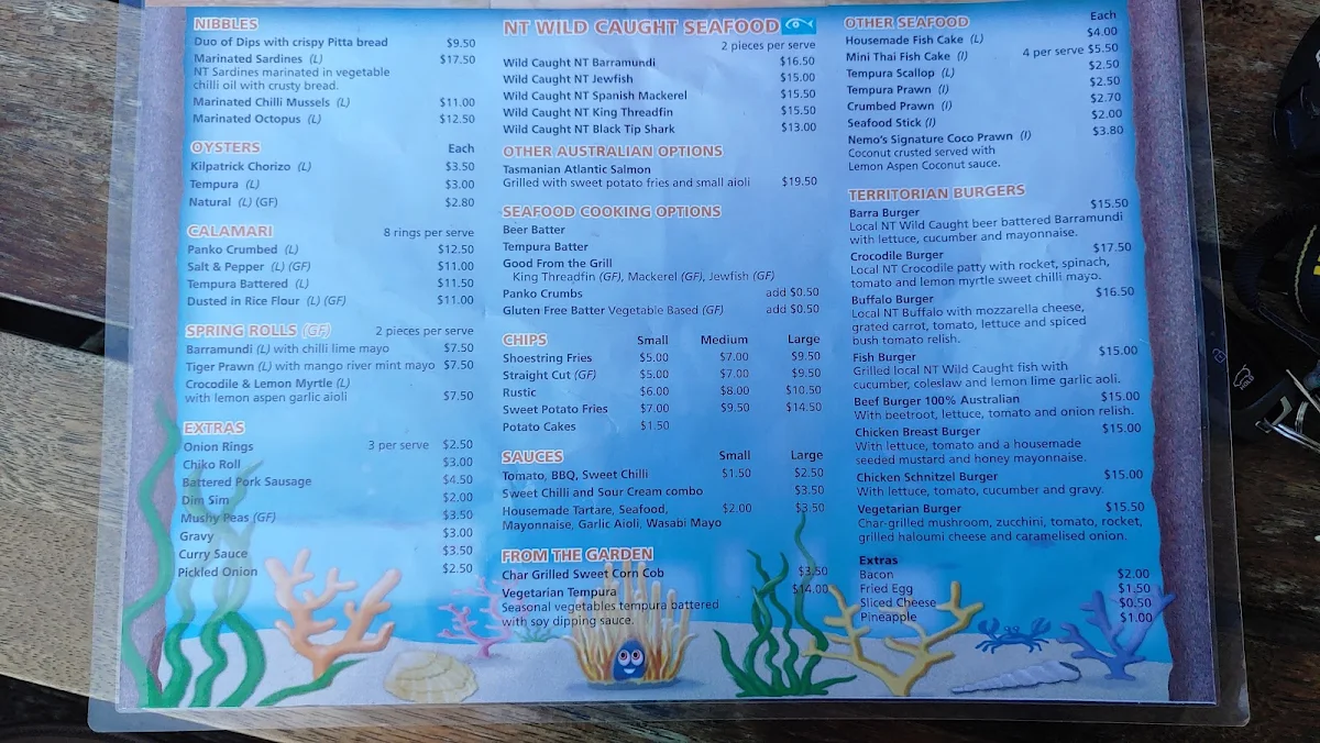 Menu, Frying Nemo