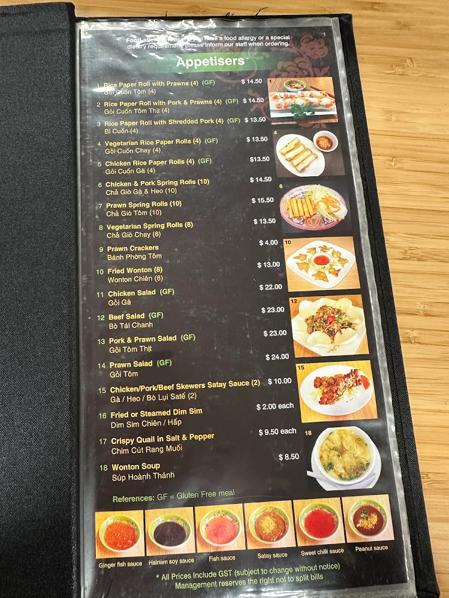 Menu, Pho Huong Viet Saigon
