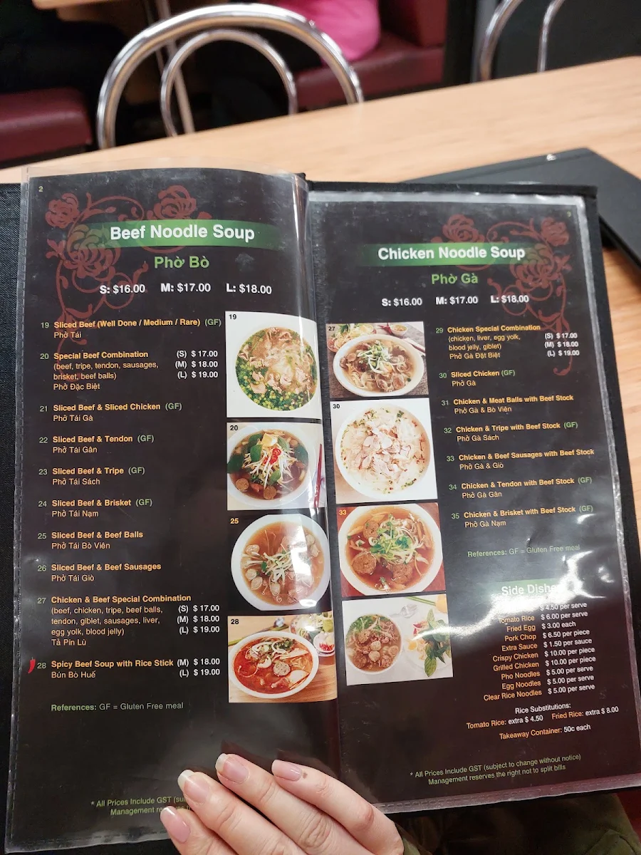 Menu, Pho Huong Viet Saigon