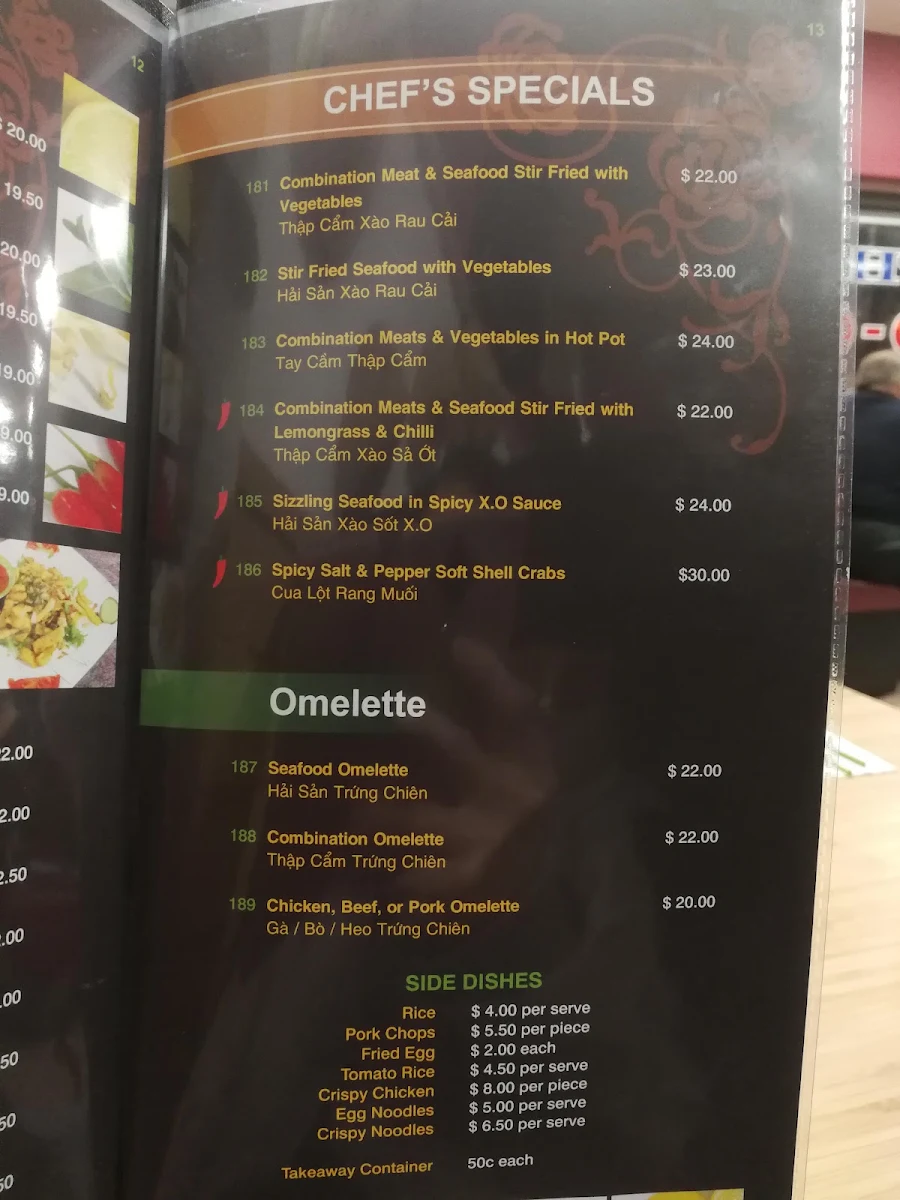 Menu, Pho Huong Viet Saigon