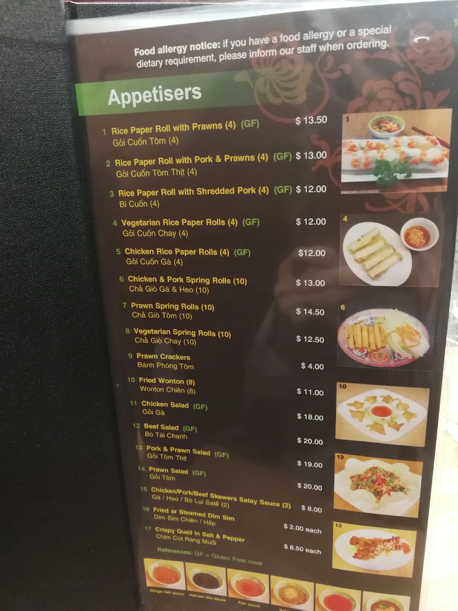 Menu, Pho Huong Viet Saigon