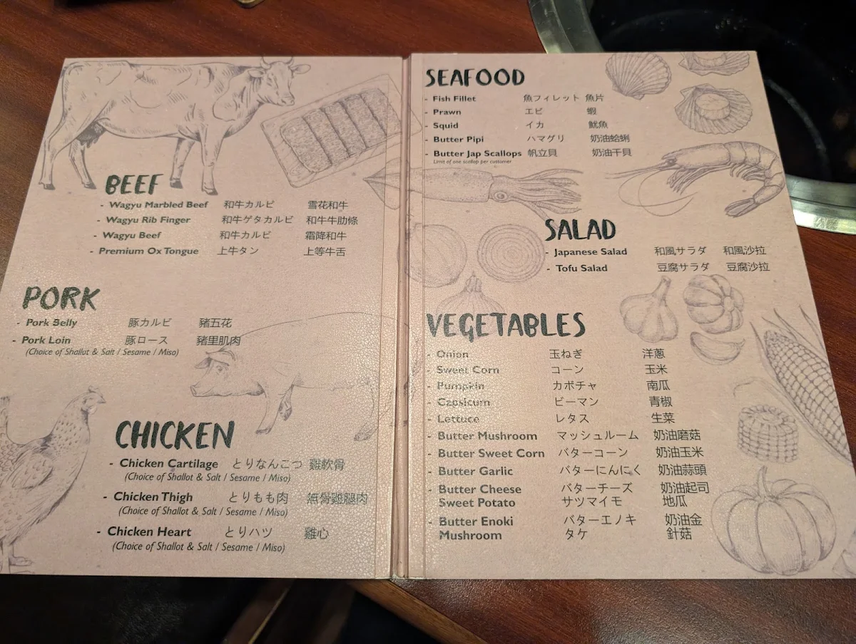 Menu, Shinbashi Yakiniku