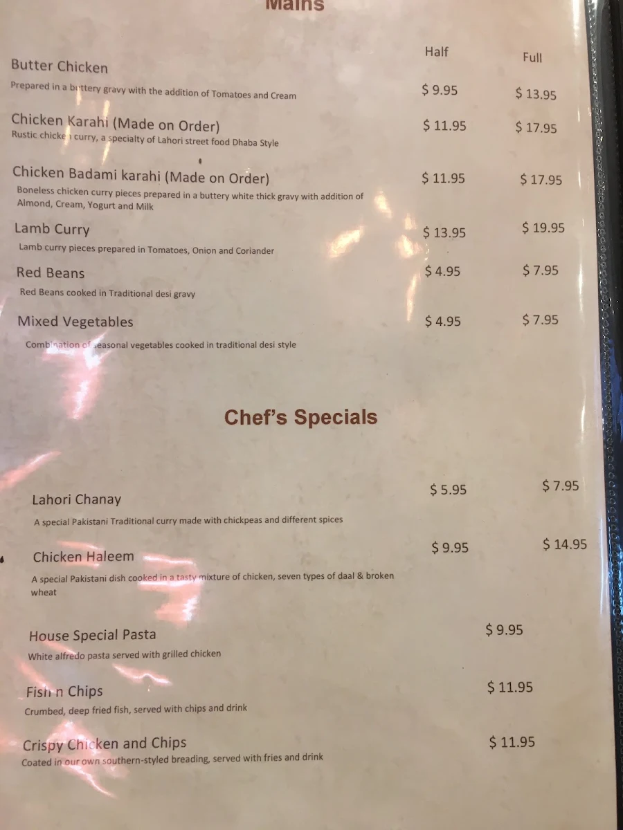 Menu, Desi Fusion