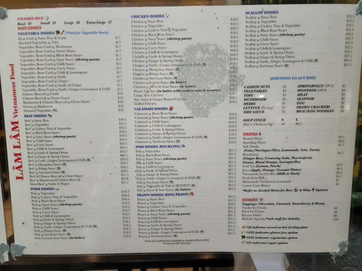 Menu, Lam Lam