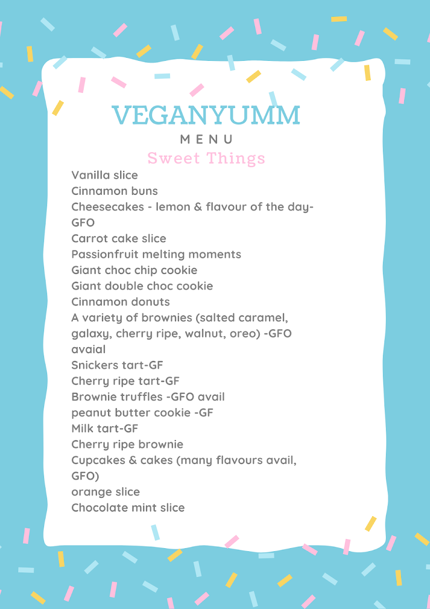 Menu, Veganyumm