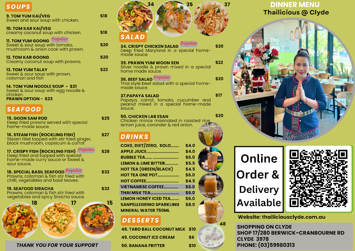 Menu, Thailicious at Clyde