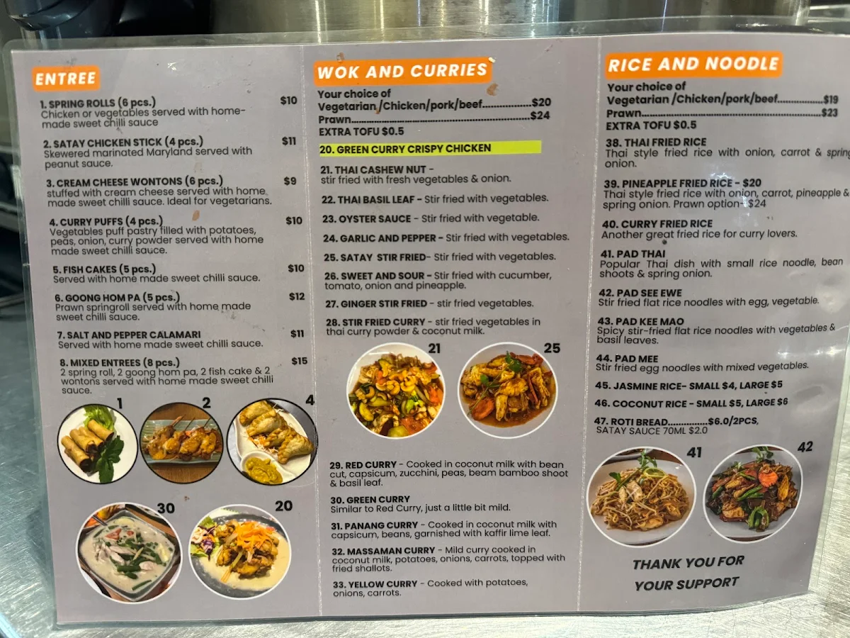 Menu, Thailicious at Clyde