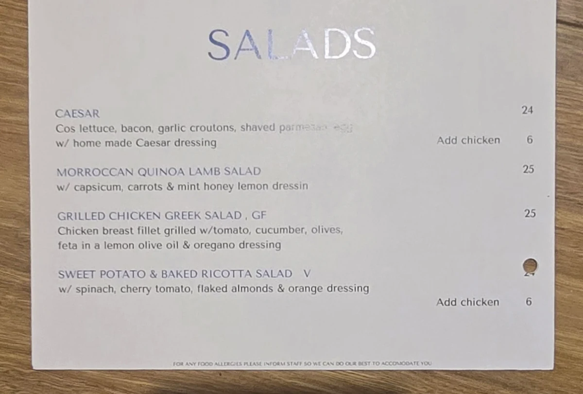 Menu, Waterworks Hotel