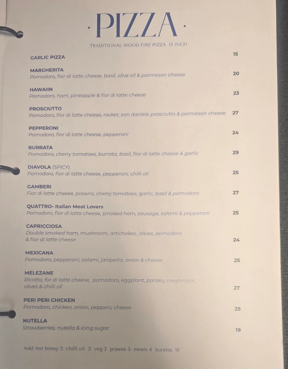 Menu, Waterworks Hotel