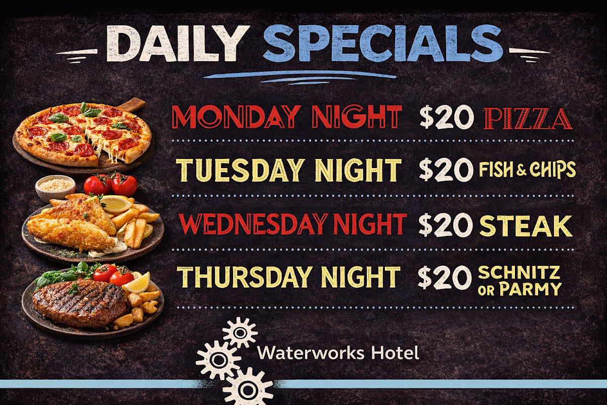 Menu, Waterworks Hotel