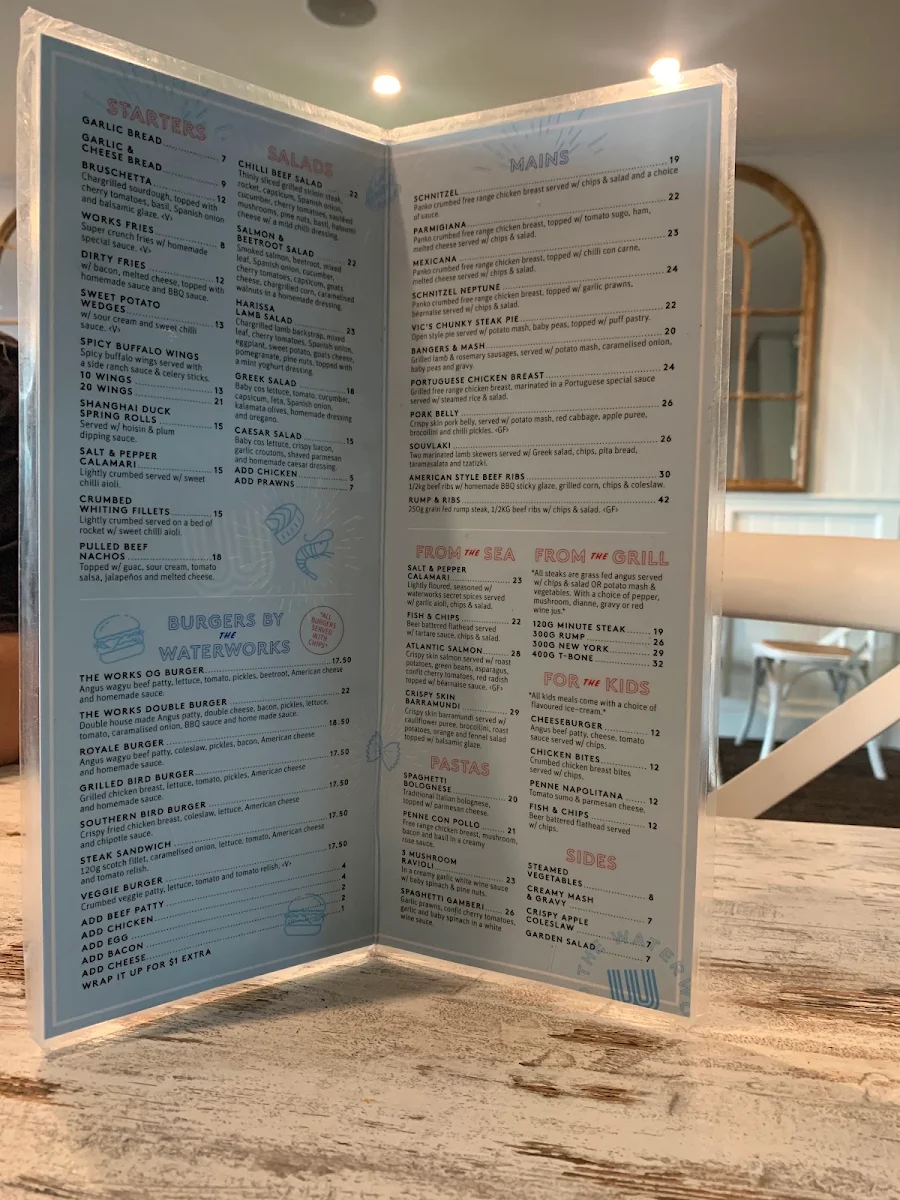 Menu, Waterworks Hotel