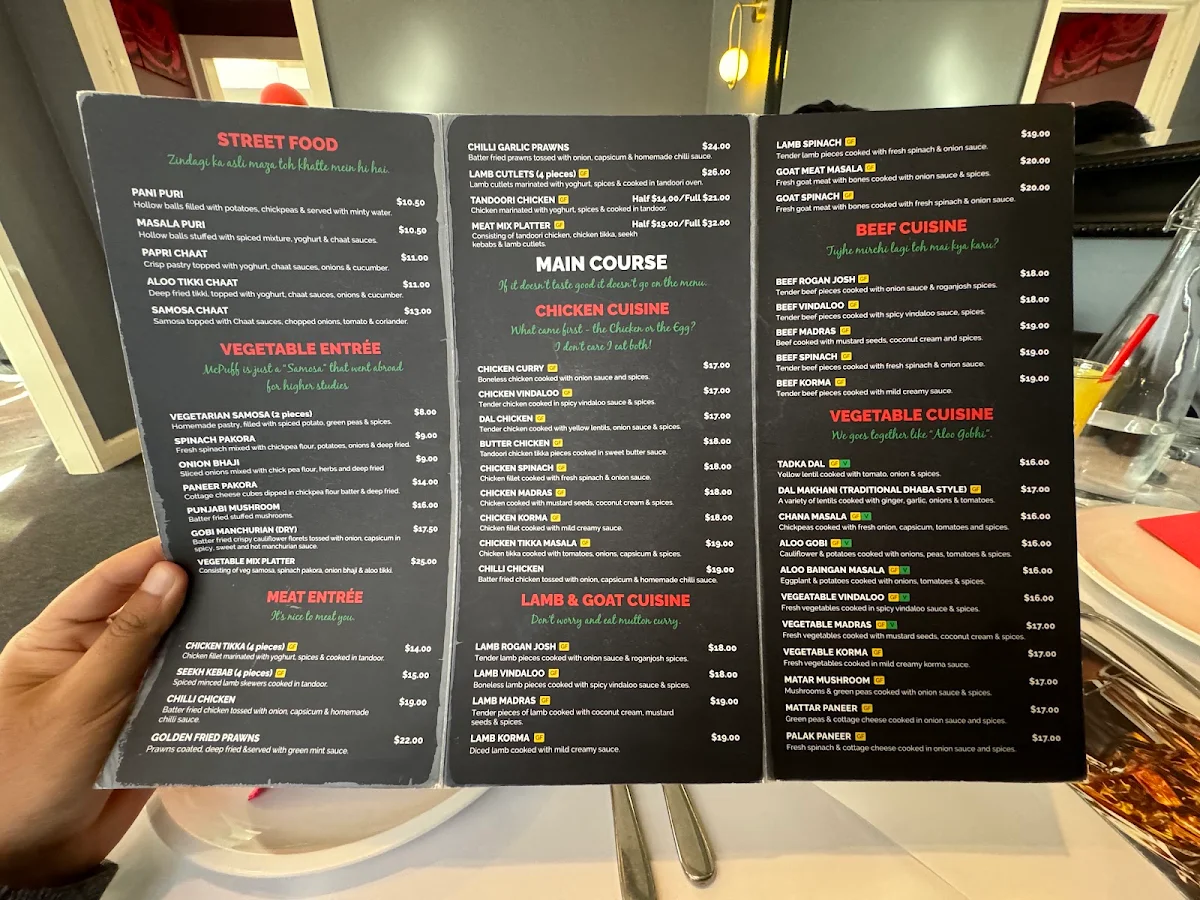 Menu, Taj Mahal Authentic Indian Restaurant