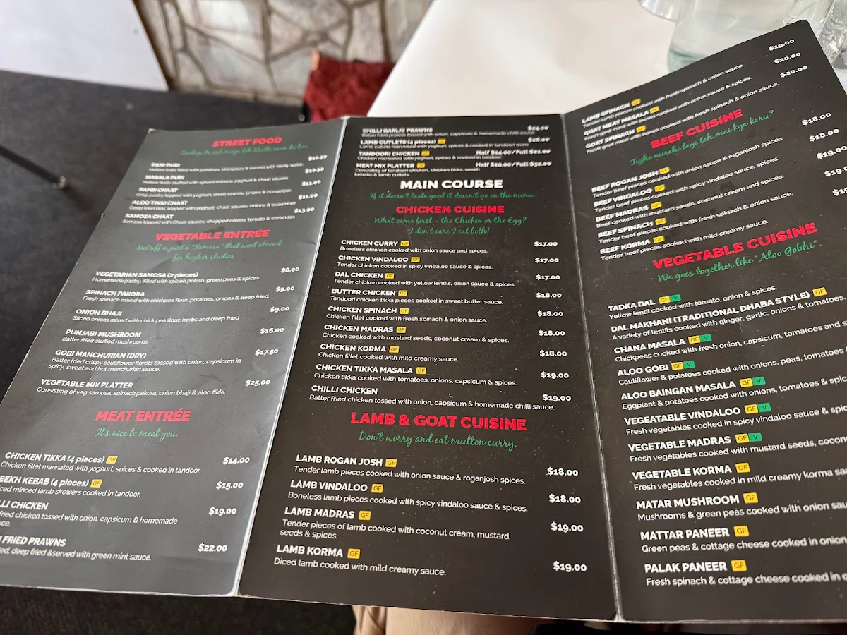 Menu, Taj Mahal Authentic Indian Restaurant