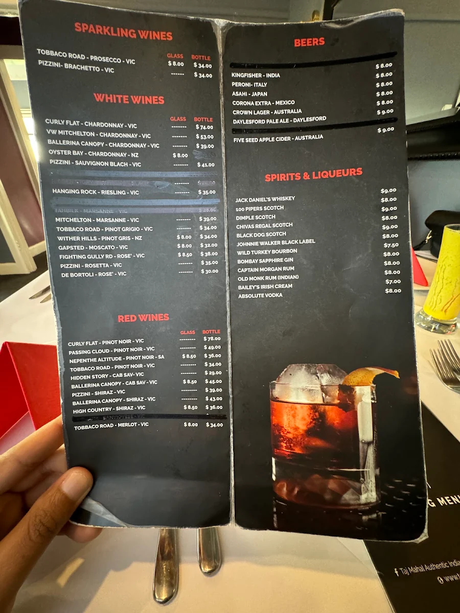 Menu, Taj Mahal Authentic Indian Restaurant