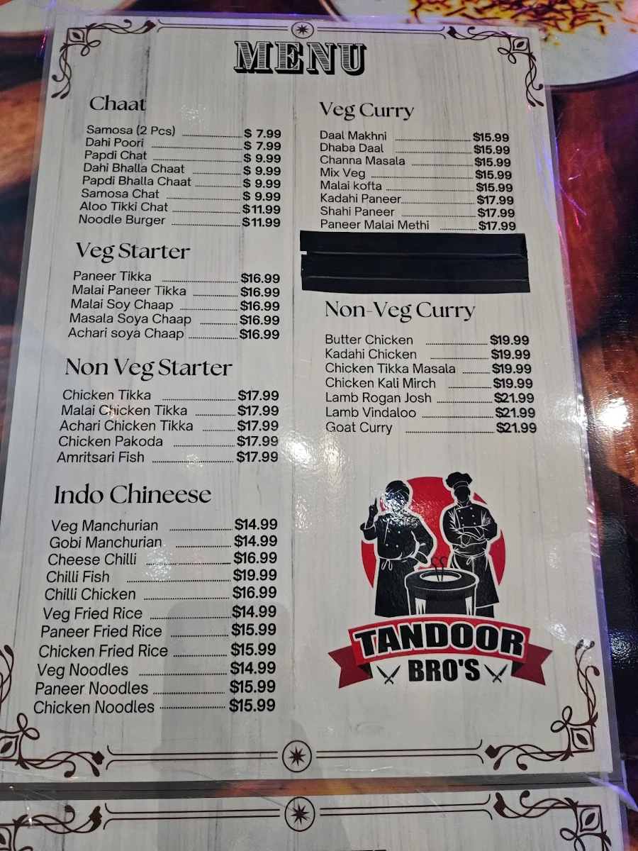 Menu, Tandoor Bros