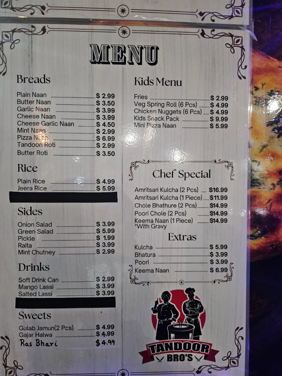 Menu, Tandoor Bros