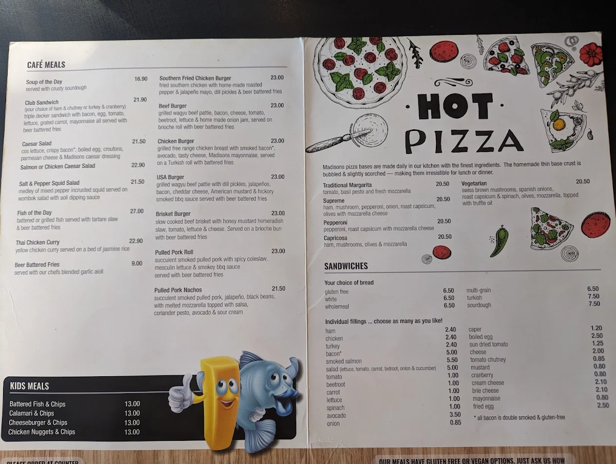 Menu, Madison's Cafe