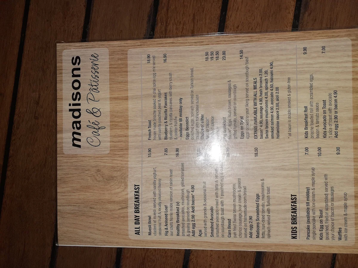 Menu, Madison's Cafe